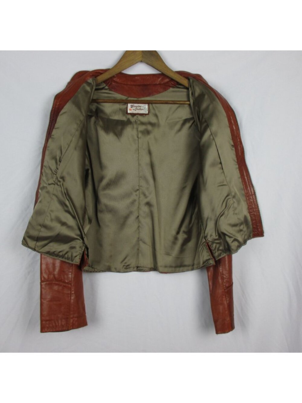 Vintage Womens Genuine Leather Jacket Brown Zip Front Size 12 Hecho En Mexico - Picture 9 of 10